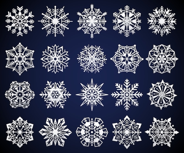 Sneeuwvlok. Winter kerst sneeuwkristal elementen, bevroren koude ster pictogram ornament, ijzige sneeuwvlokken iced symbool, cristal feestelijke geometrische vlok set