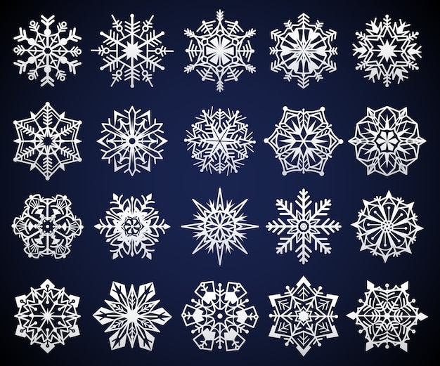 Sneeuwvlok. winter kerst sneeuwkristal elementen, bevroren koude ster pictogram ornament, ijzige sneeuwvlokken iced symbool, cristal feestelijke geometrische vlok set