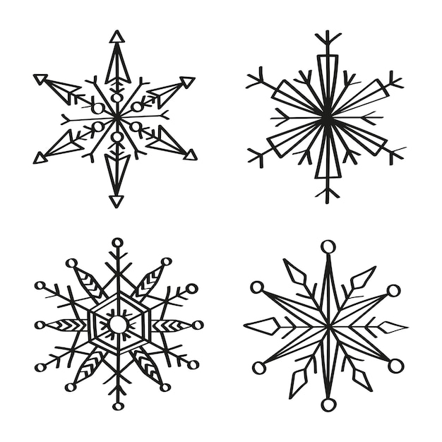 Vector sneeuwvlokken illustraties in art ink style