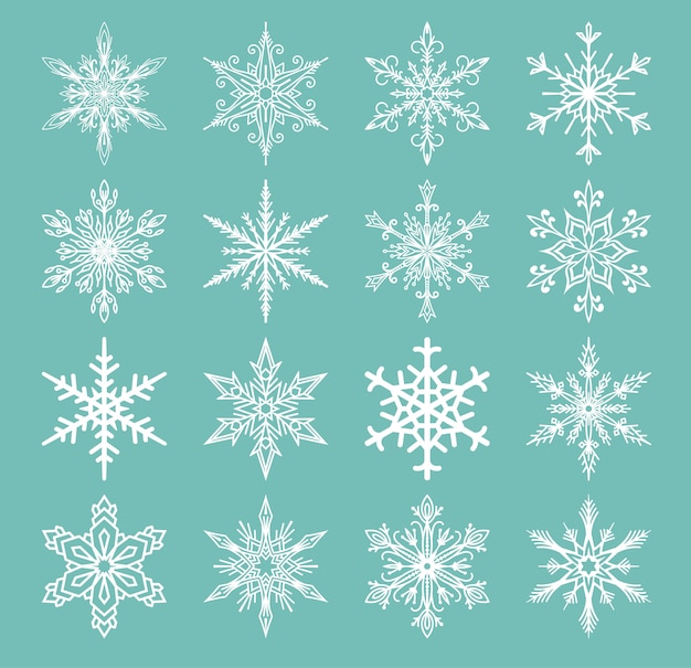 Sneeuwvlokken pictogrammen bevroren vorst ster Kerstdecoratie sneeuw winter vlokken elemets Xmas vakantie illustartion