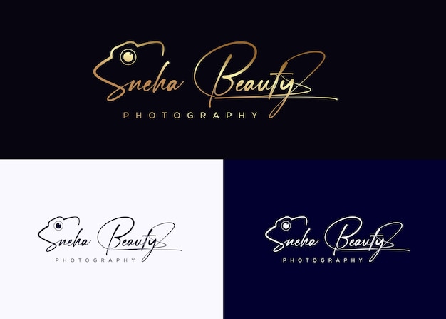 Vettore modello di logo di fotografia dell'icona della fotocamera della firma di sneha beauty