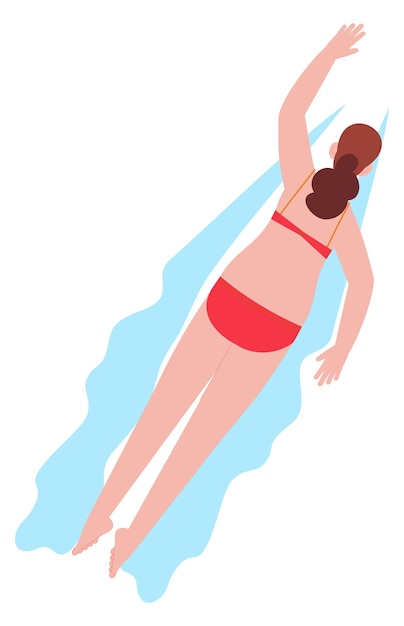Snel zwemmende vrouw in bikini bovenaanzicht