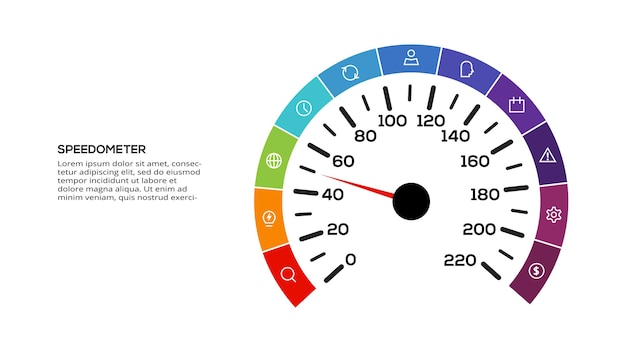 Snelheidsmeter infographic met 11 elementen sjabloon voor web zakelijke presentaties vector illustratie Bedrijfsgegevens visualisatie