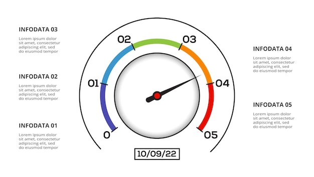 Snelheidsmeter infographic met 5 elementen sjabloon voor web zakelijke presentaties vector illustratie bedrijfsgegevens visualisatie