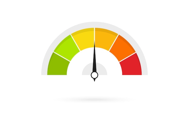 Snelheidsmeter plat pictogram Teken kleurrijke snelheidsmeter Infographic van risicometer score vooruitgang Vector logo voor webdesign mobiel en infographics Geïsoleerd op witte achtergrond Dashboard met pijlen