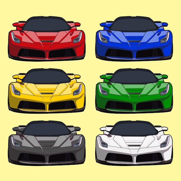 Snelle auto vooraanzicht kleur set vector design