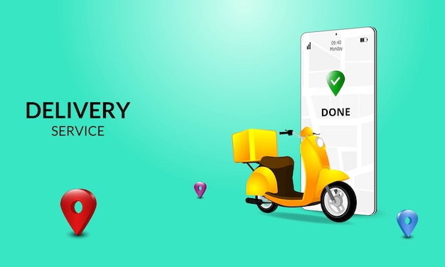 Snelle levering per scooter op mobiel. e-commerce concept. online eten