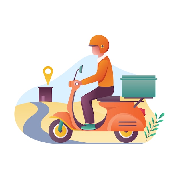 Snelle levering van goederen per scooter. Het concept van e-commerce