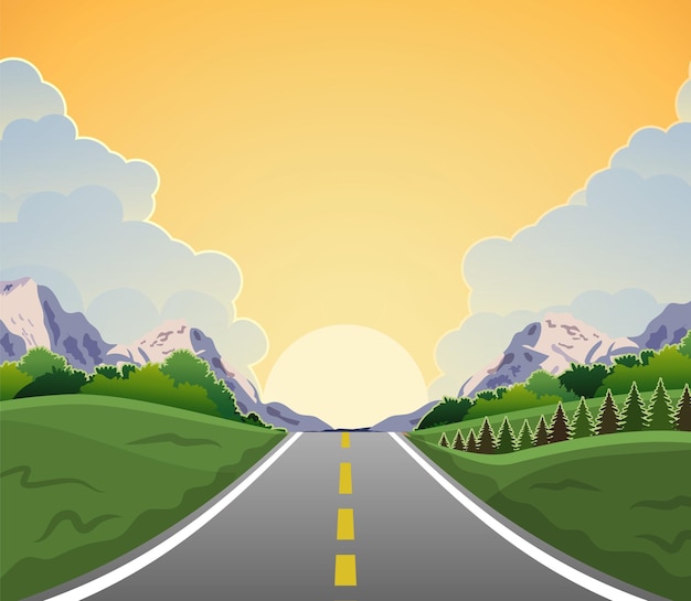 Snelwegrit met prachtig zonsopganglandschap