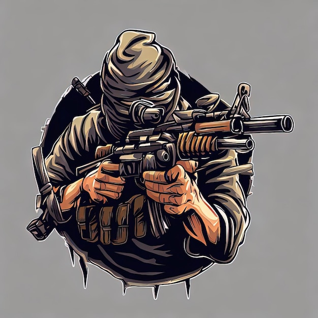 Sniper Game Character Animation Dynamic Vector Illustration