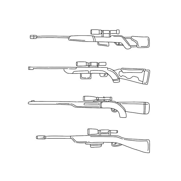 sniper gun wapen hand getrokken doodle illustraties vector set