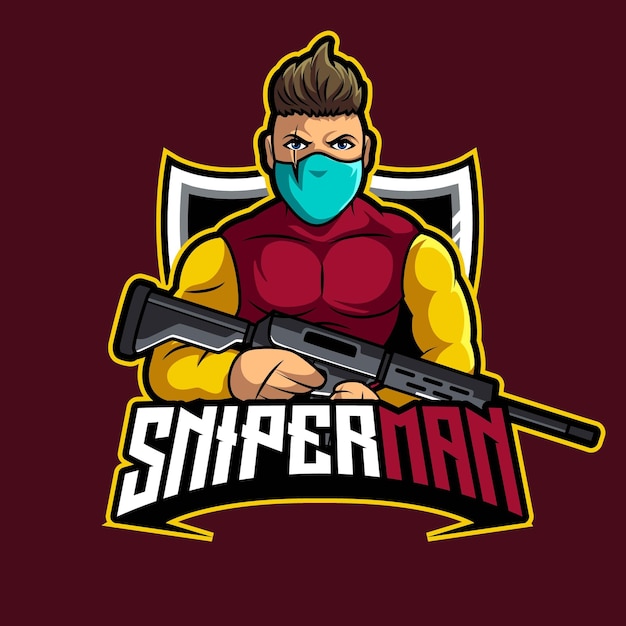 Sniper man mascotte logo gaming vectorillustratie