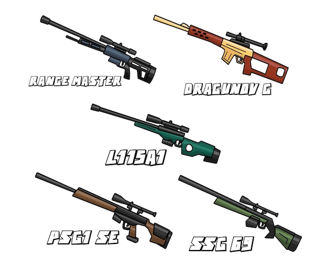 sniper riffle weapon set cartoon design