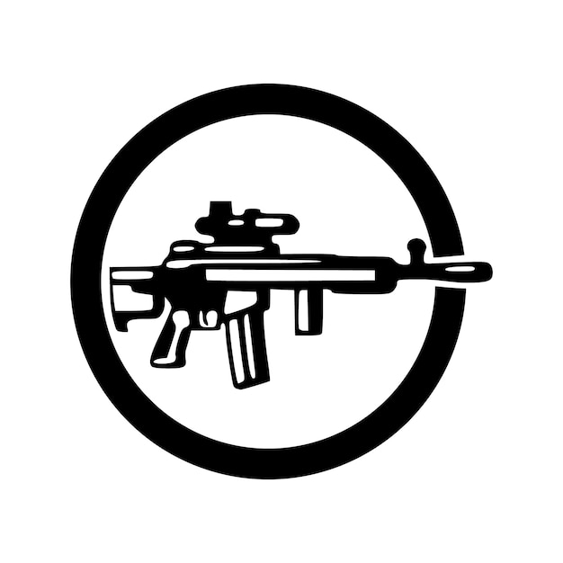 Sniper rifle gun circle icon black outlines vector illustration