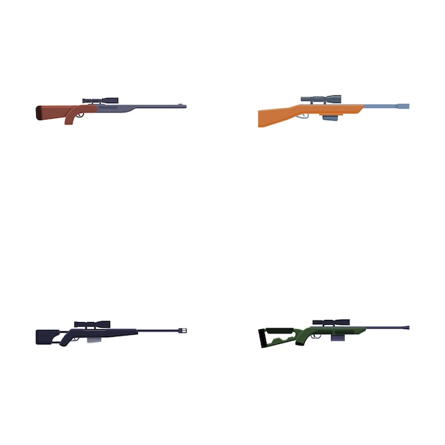 Vector sniper rifle icons set cartoon vector sniper firearm and hunter carbine