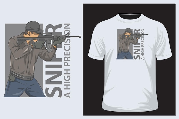 Sniper vector illustration. Print design for t-shirt.