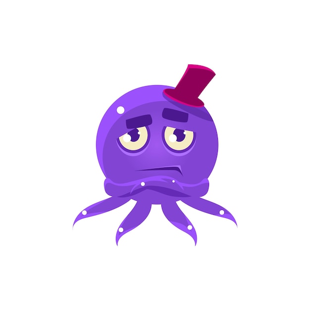 Vector snobbish funny octopus in top hat emoji