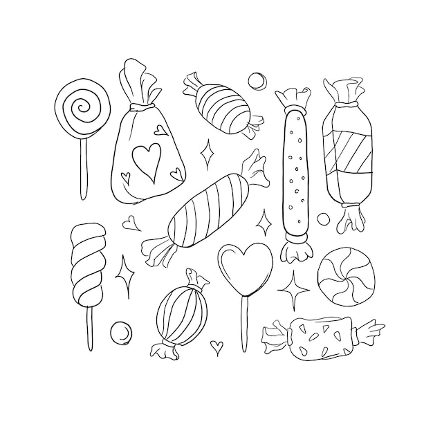 snoep handgetekende doodle illustraties vector