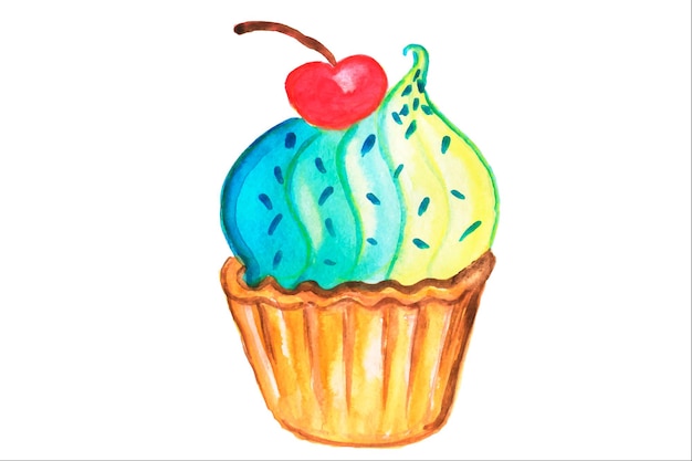 Snoepjes Cake.Watercolor illustratie van zoetwaren.Watercolor heerlijke cupcake met kleine.