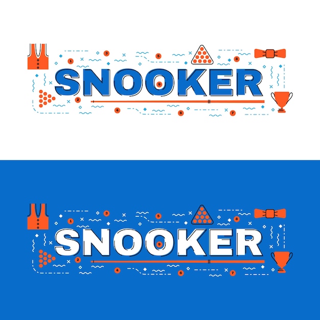 Snookerbanner, snooker die vlak lijnontwerp met pictogrammen van letters voorzien