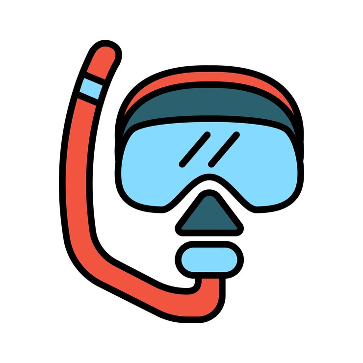 Vector snorkel set icon red snorkel blue mask underwater gear diving equipment swimming aquatic water sports adventure ocean exploration