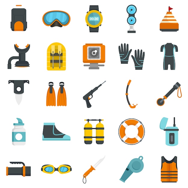 Snorkelen apparatuur icon set