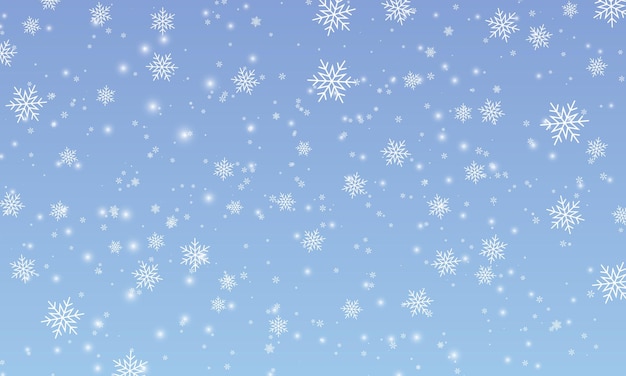 Snow background Winter snowfall White snowflakes on blue sky Christmas background Falling snow