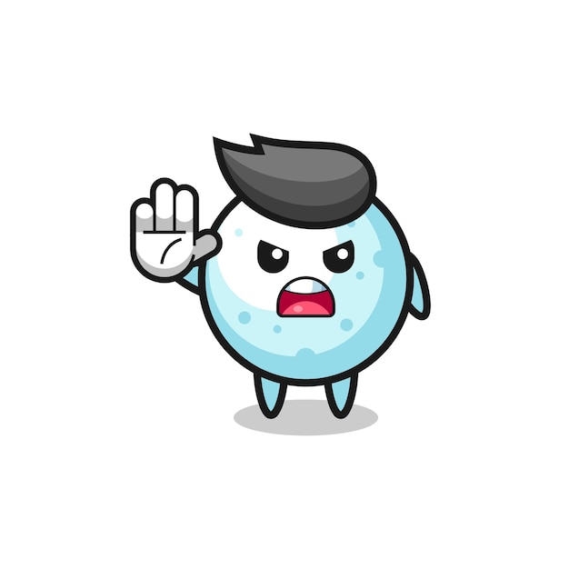 Snow ball character doing stop gesture cute design