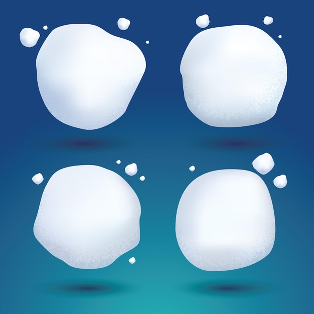 Vector snow ball set vector illustration white frozen snowy ice snowball on blue background