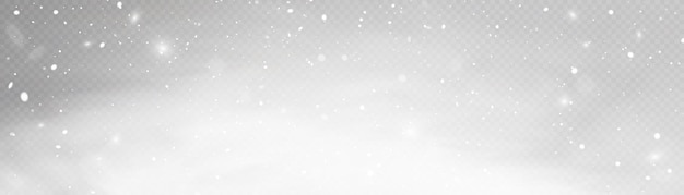 Снежная метель, рождественский зимний фон. Снежинки летают изолированно на прозрачном фоне.