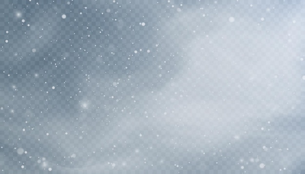 Vector snow blizzard, christmas winter background. snowflakes flying isolated on transparent background.