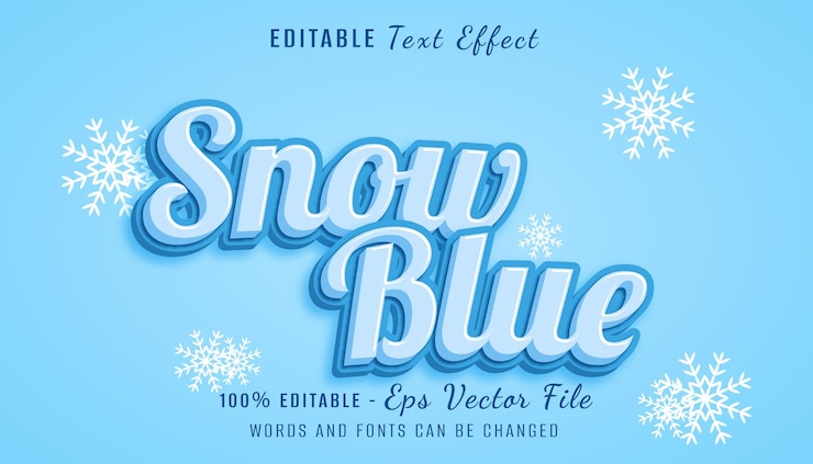Vector snow blue 3d text effect design