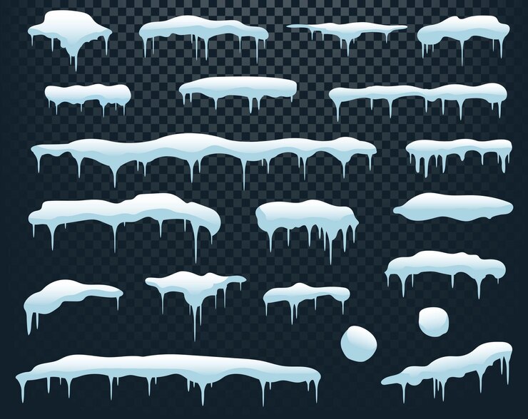 Vector snow cap ice cap snowdrift with icicles template isolated white background