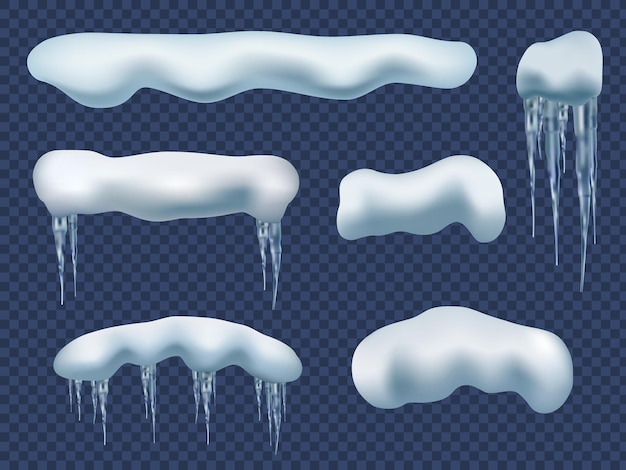 Vector snow cap realistic. creativity beauty ice elements snow winter shapes icicles vector set. illustration ice frost effect, realistic horizontal frozen snowy cap