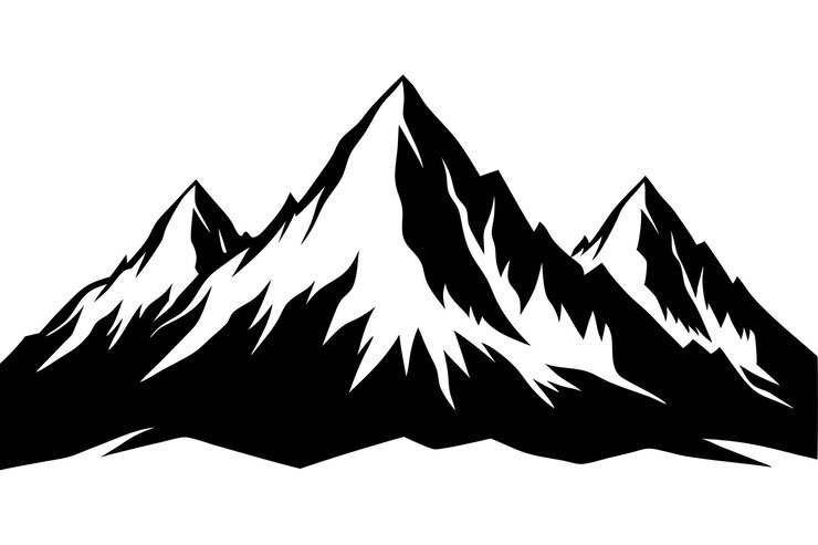Vector snow capped peaks black silhouette vector art and illustration