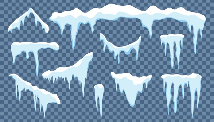 Vector snow caps and snowdrifts set