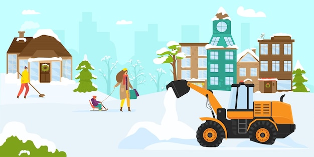 Вектор Векторная иллюстрация оборудования для уборки снега транспортная очистка улиц от снега снегоочиститель