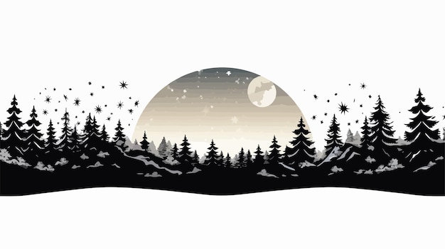 Vector a snow covered landscape with a moon and trees