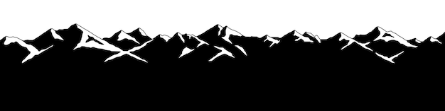 Snow covered mountain peaks mountain range panoramic view black and white