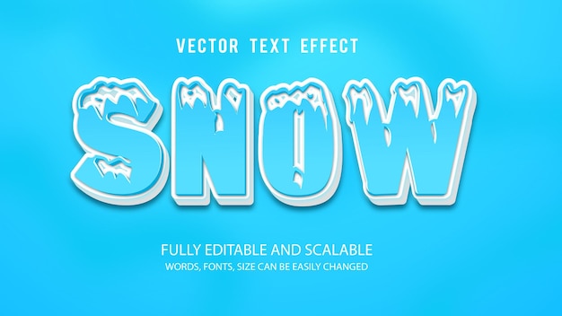 Effetto di testo modificabile neve in stile 3d vettoriale