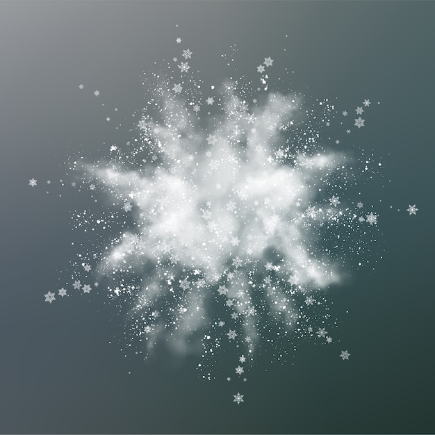 雪の爆発。白い粉と雪片の爆発