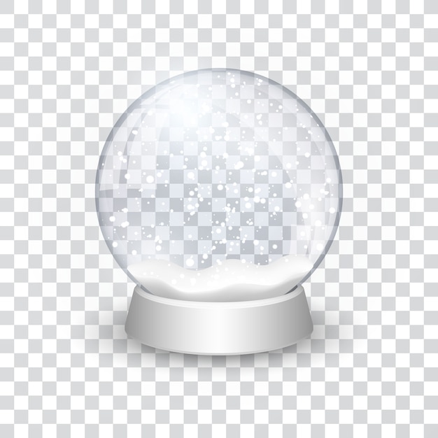 Вектор Снежный шар реалистичный новогодний рождественский объект, изолированный на прозрачном фоне с тенью,