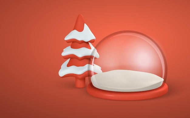 Globo di neve con albero di natale palla di neve elemento decorativo di natale o capodanno illustrazione vettoriale