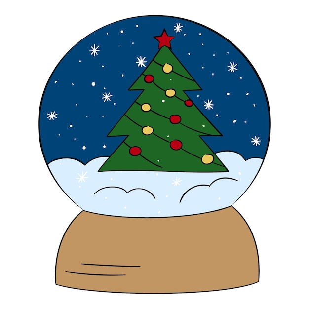 Снежный шар с украшенной векторной иллюстрацией рождественской елки
