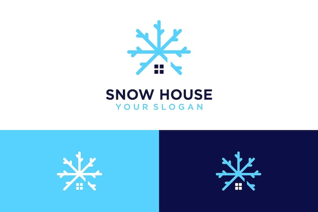 건물과 집 또는 눈이 있는 스노우 하우스 로고 디자인