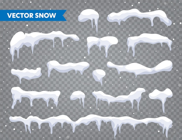 Vector snow ice cap collection snowfall with snowflakes winter season isolated on transparent background