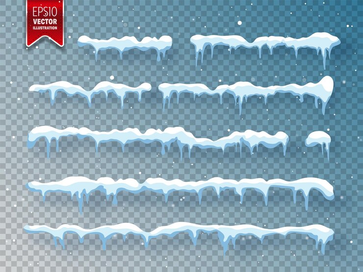 Vector snow ice cap with shadow snowfall and snowflakes winter season transparent background christmas and