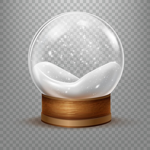 Neve dentro la palla realistica palla di neve natale snowglobe cupola di vetro base cristallo magico nevoso 3d sfera inverno bolla natale regalo souvenir isolato forma giocattolo ordinato vettore