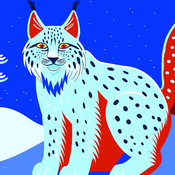 Vector a snow leopard with a red background with a blue background with a red and white pattern