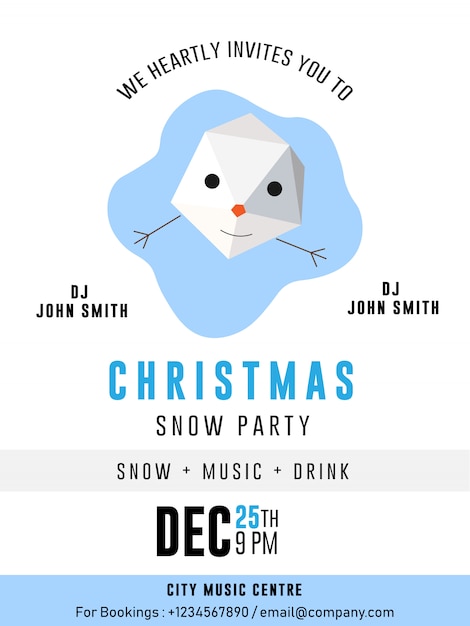 Snow man christmas party banner flyer carta premium flyer